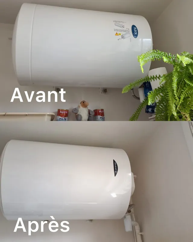Remplacement d’un chauffe-eau horizontal, avant et après